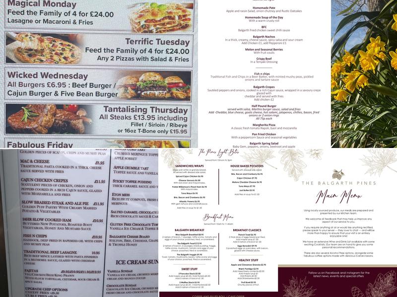 The Balgarth Pines Bar & Restaurant Menu