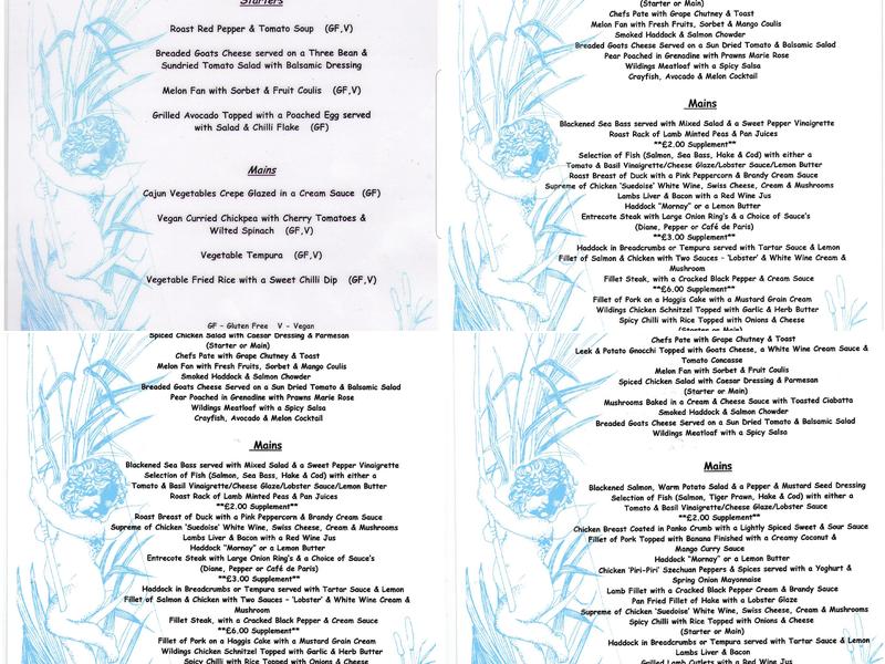 Wildings Hotel & Restaurant Menu