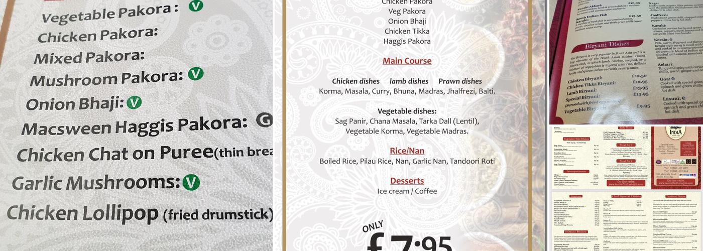 Taste Of India Rosyth. Menu
