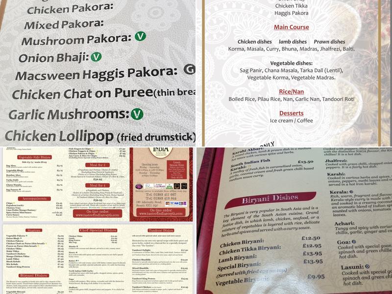 Taste Of India Rosyth. Menu