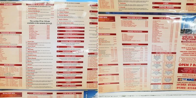 Shalimar Takeaway Menu
