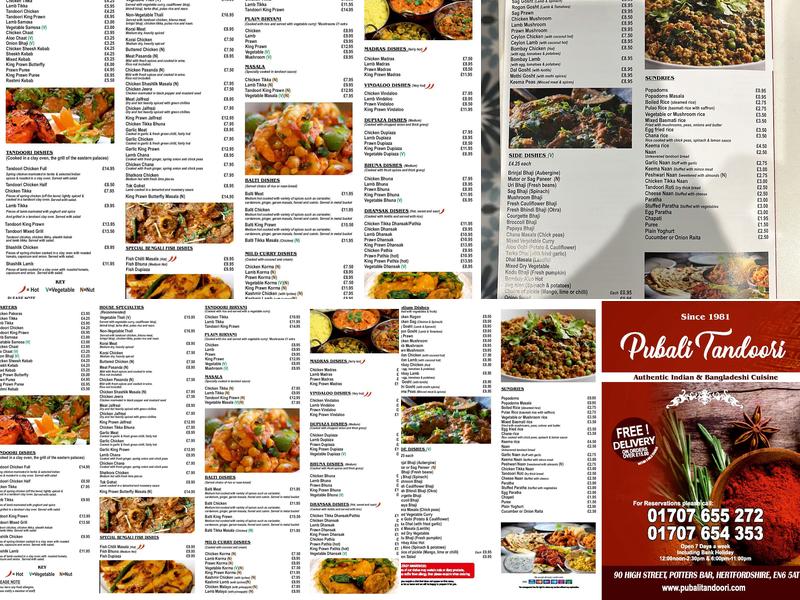 Pubali Tandoori Menu