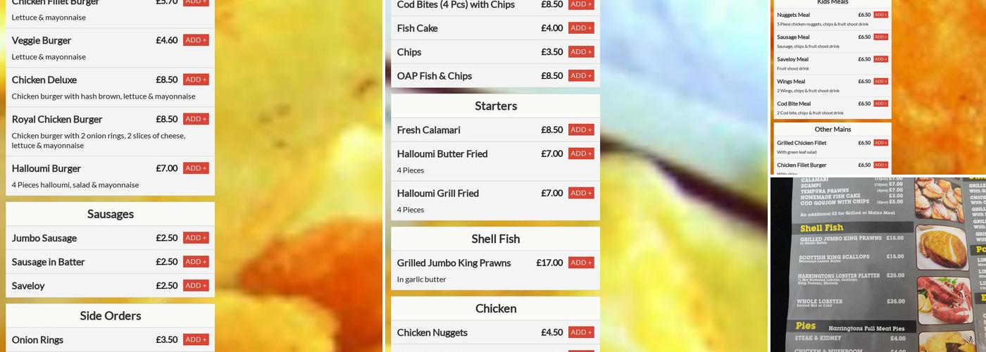 Harringtons Fish & Chips Restaurant Menu