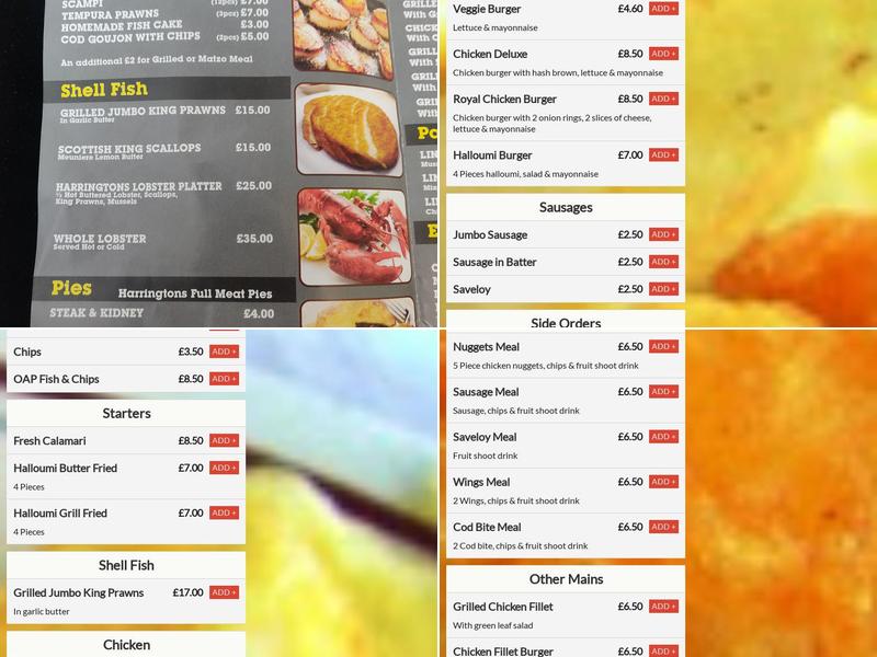 Harringtons Fish & Chips Restaurant Menu