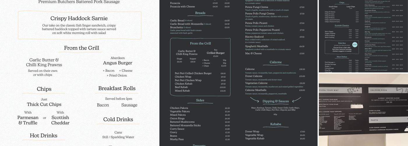 Alandas Fish & Chip Shop Menu