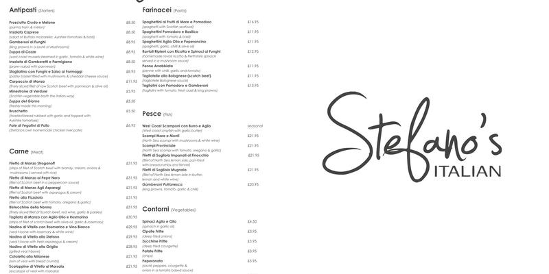 Stefano's Italian Restaurant Menu