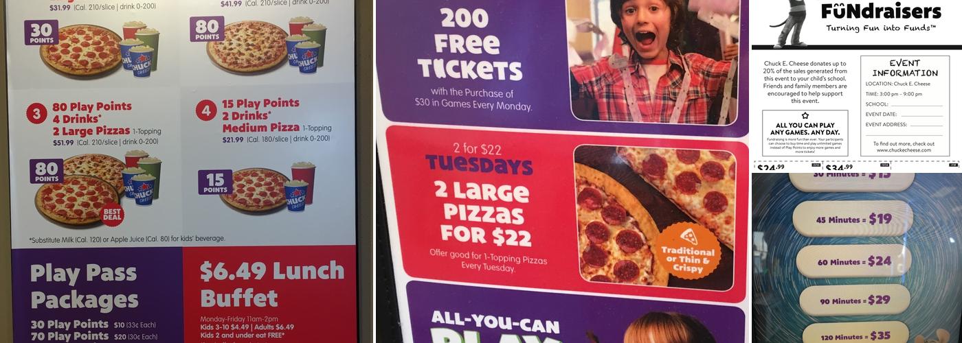 Chuck E. Cheese Menu