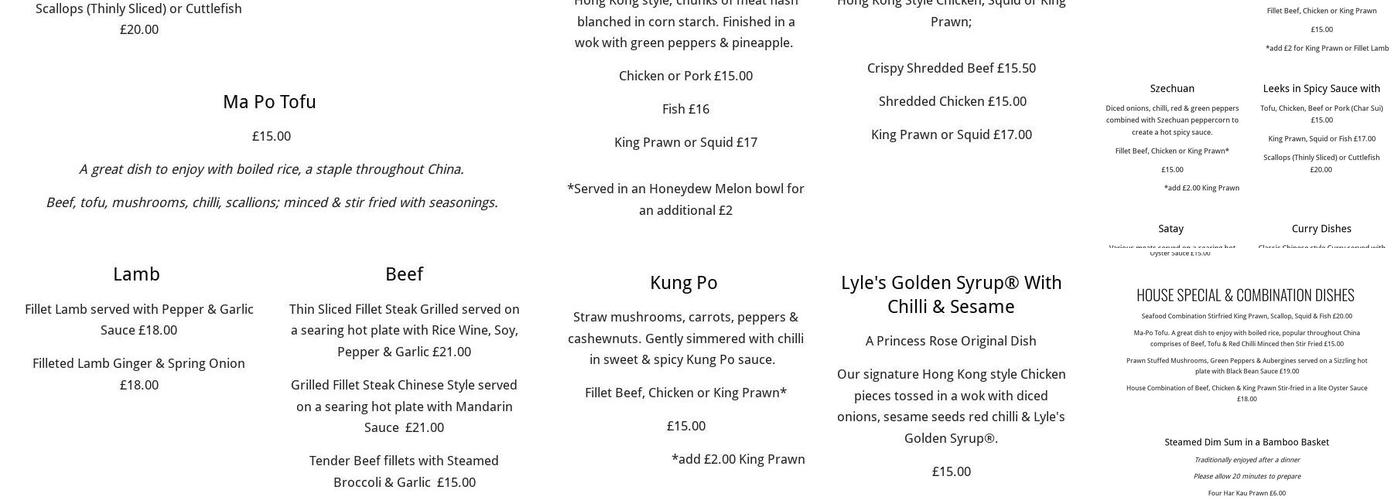 The Princess Rose Menu