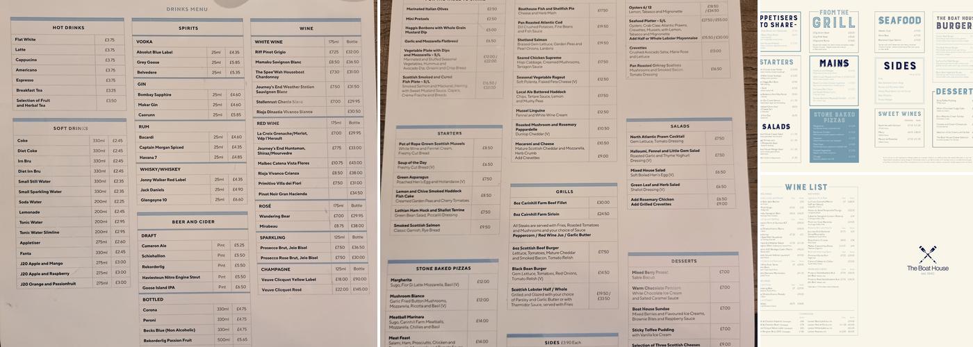 The Boat House Menu