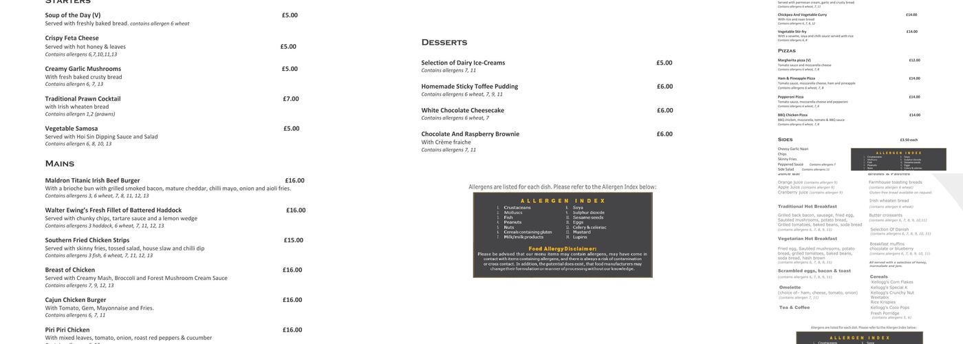 Grain and Grill Restaurant Menu