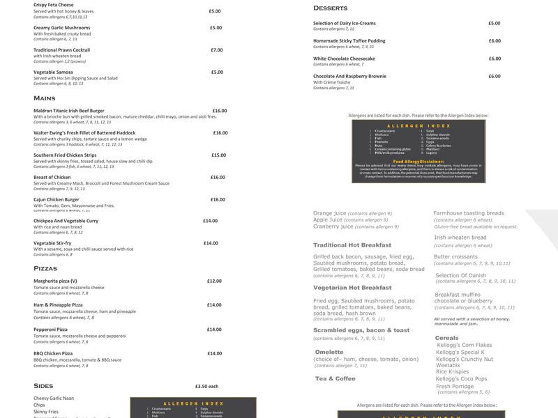 Grain and Grill Restaurant Menu