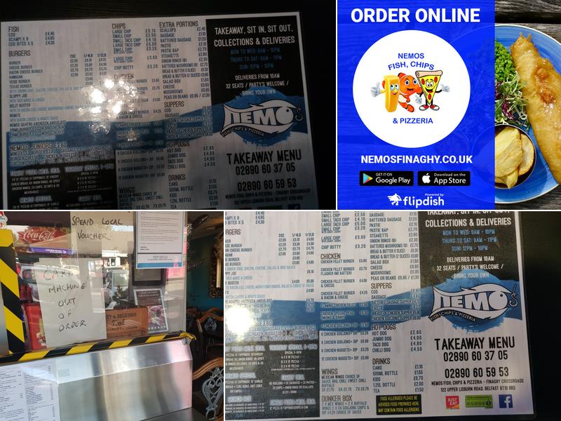 Nemo's Fish, Chips & Pizzeria Restaurant Menu