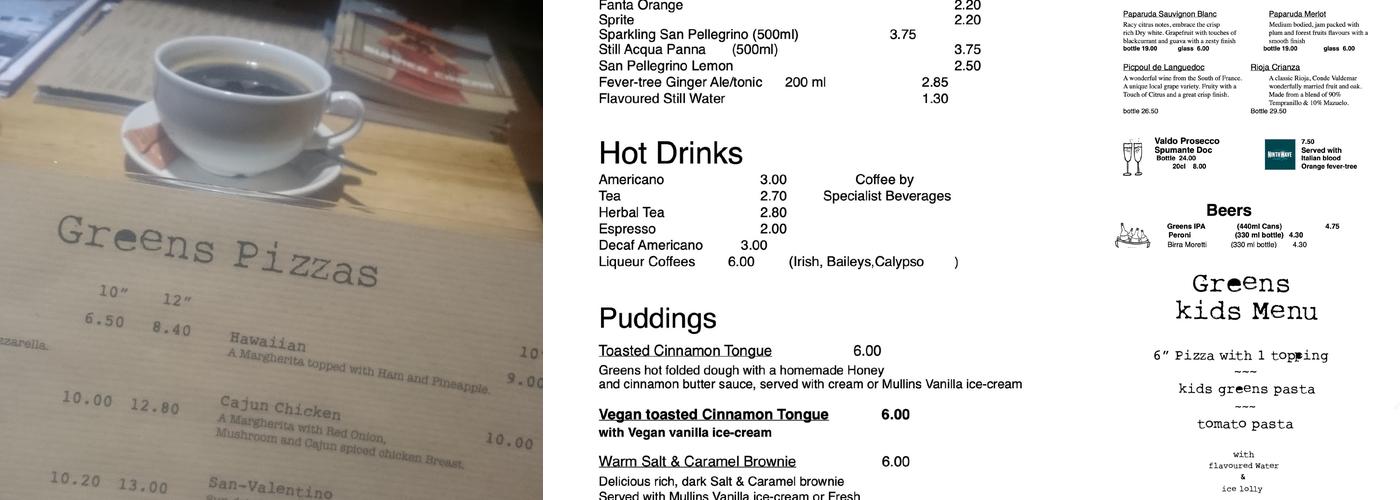 Greens Pizza Menu