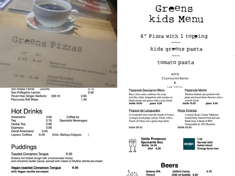 Greens Pizza Menu