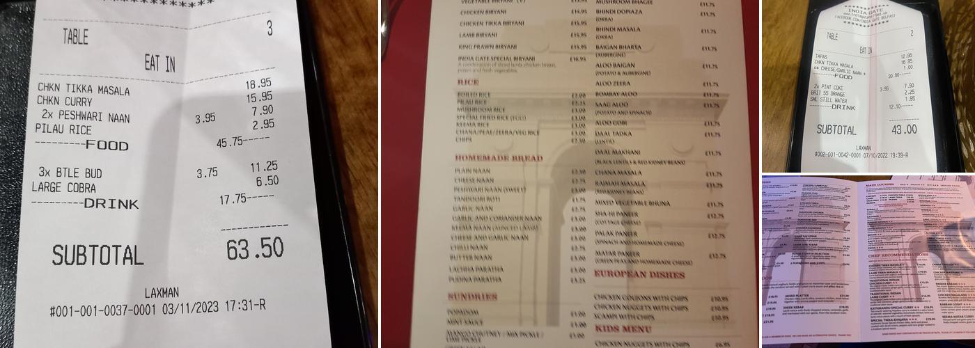 India Gate Menu