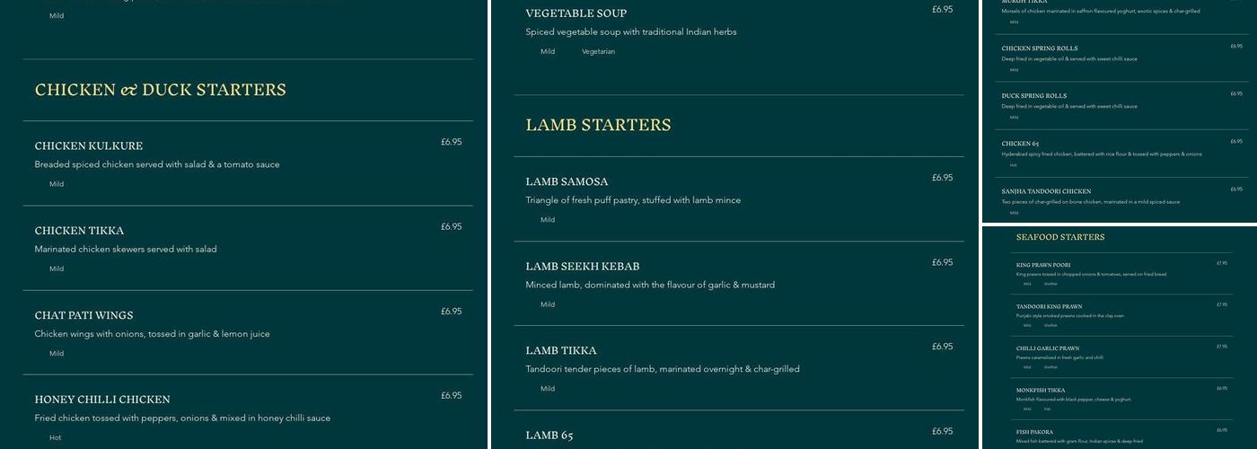 Sanjha Indian Restaurant Menu