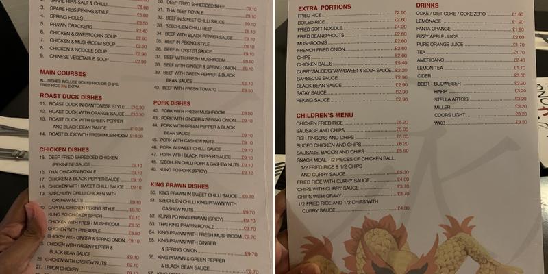 Wing Hong Menu