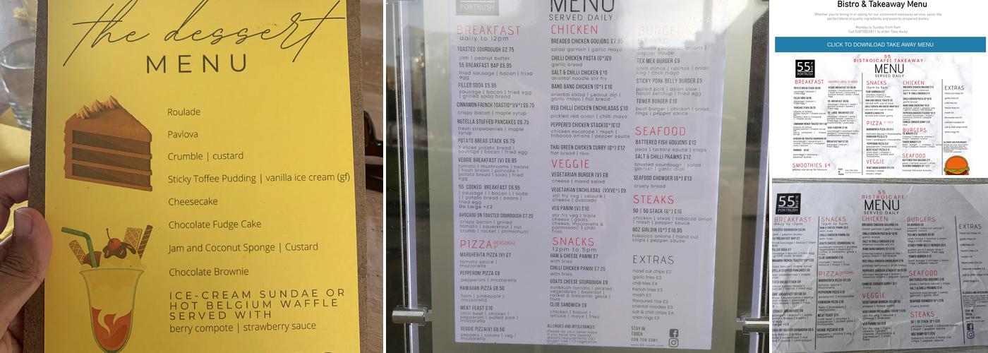 55 Degrees North | Restaurant | Bistro | Cafe Menu