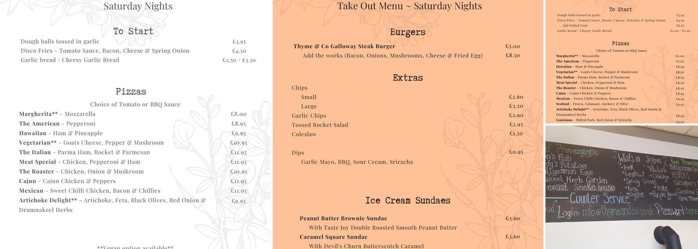 Thyme & Co Cafe & Pizzeria Menu