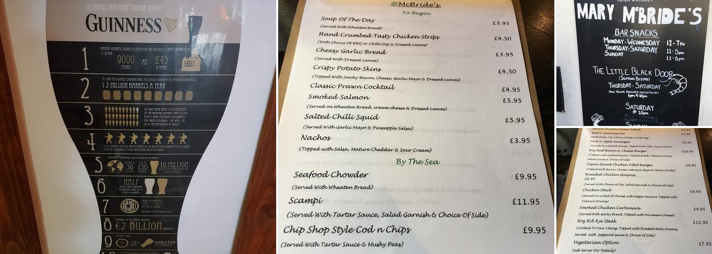 Mary McBride's Bar Menu