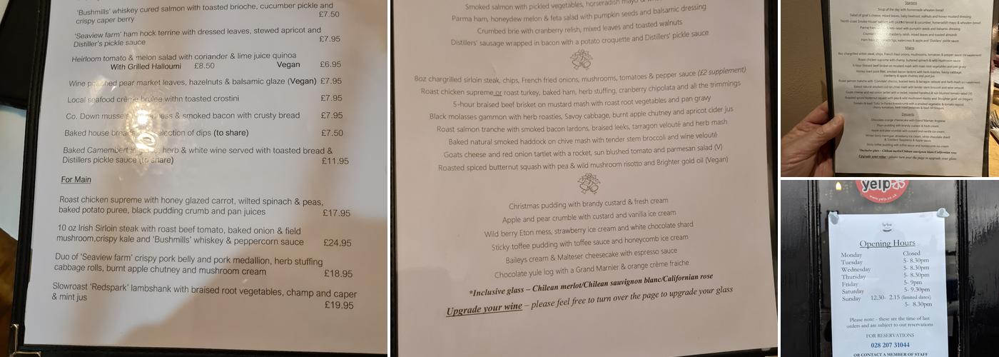 Tartine at the Distillers Arms Menu