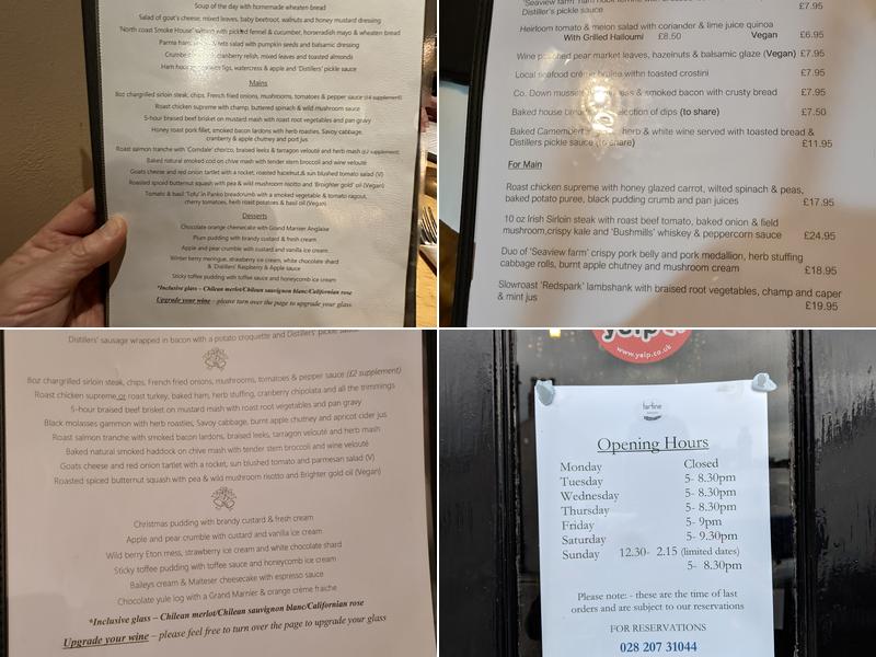 Tartine at the Distillers Arms Menu