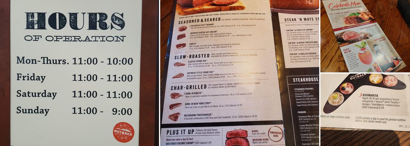 Outback Steakhouse Menu