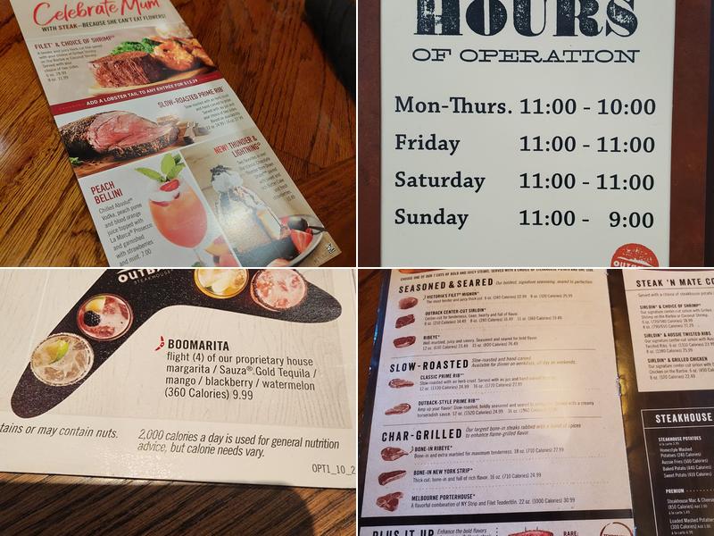 Outback Steakhouse Menu