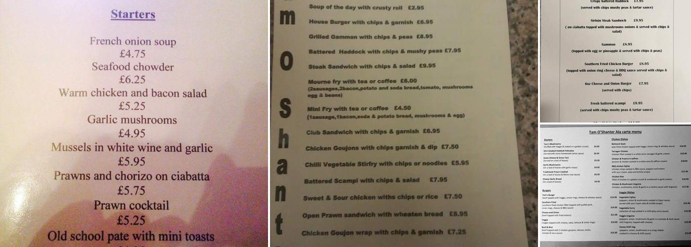 Tam O Shanter Menu