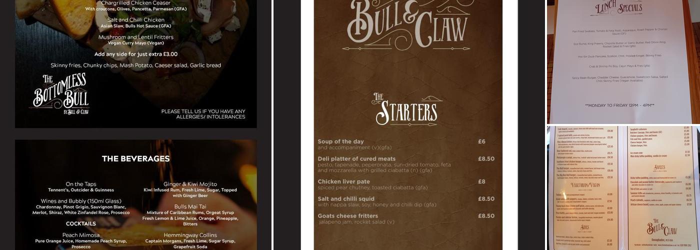 The Bull & Claw Donaghadee Menu