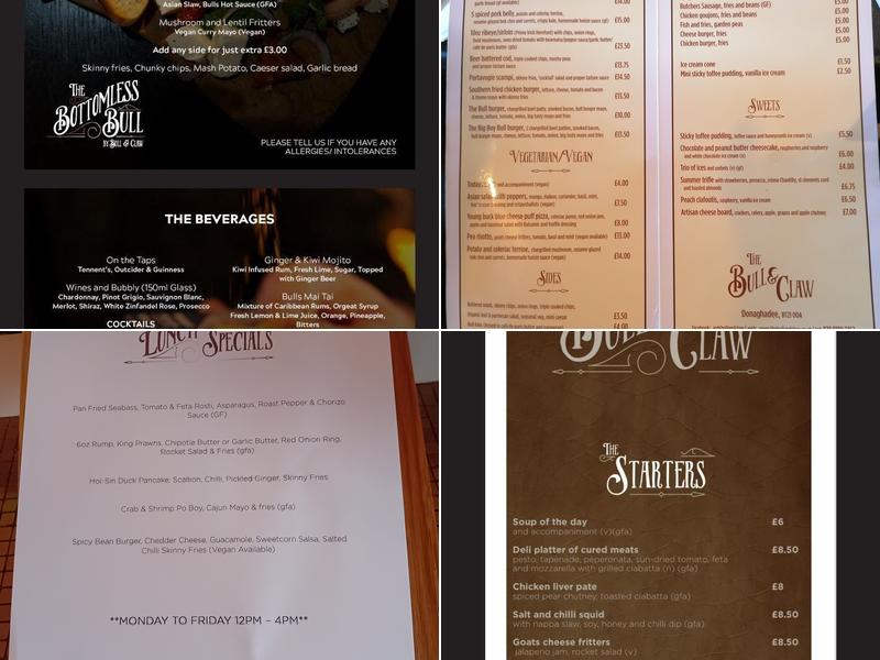 The Bull & Claw Donaghadee Menu