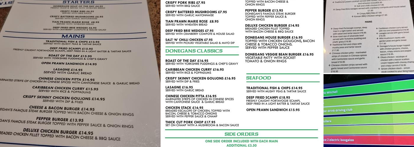 Donegans Menu