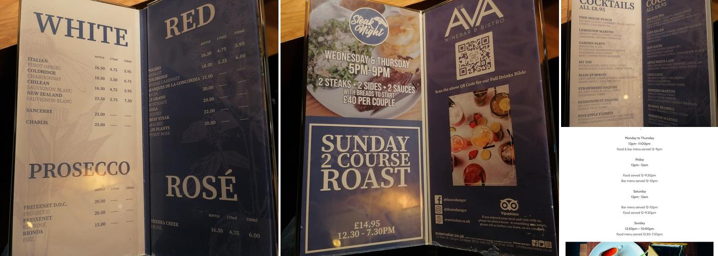 The Ava Winebar Menu