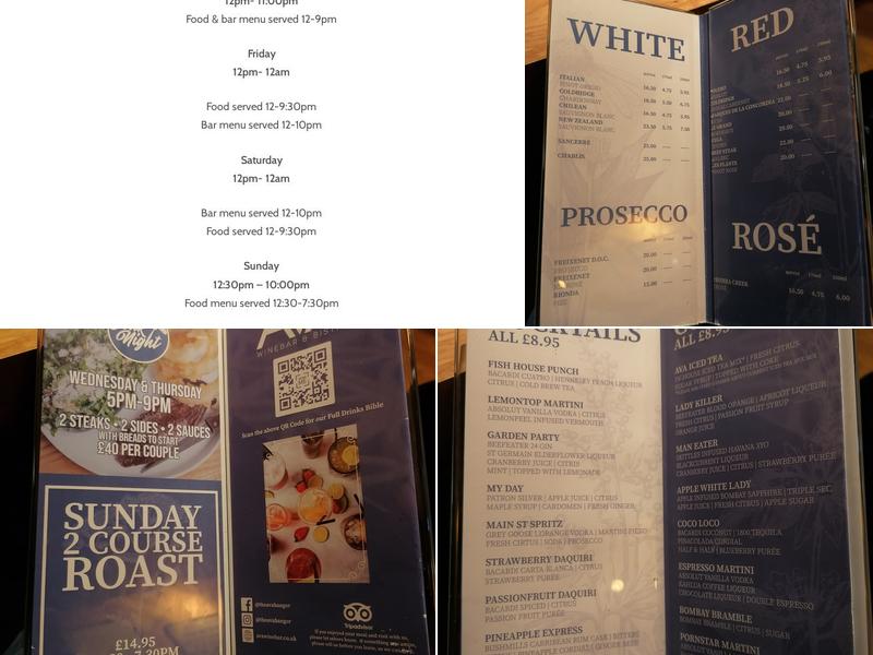 The Ava Winebar Menu