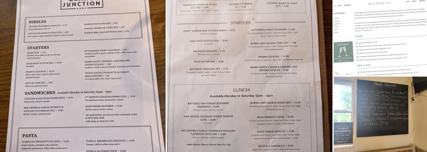 The Grand Junction Arms Menu