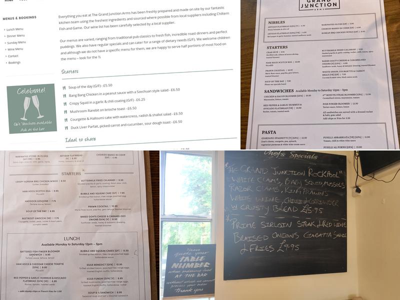 The Grand Junction Arms Menu