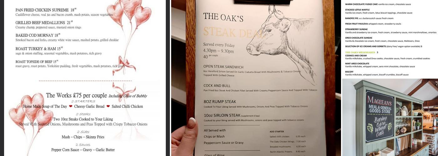 The Oaks Bar & Restaurant Menu