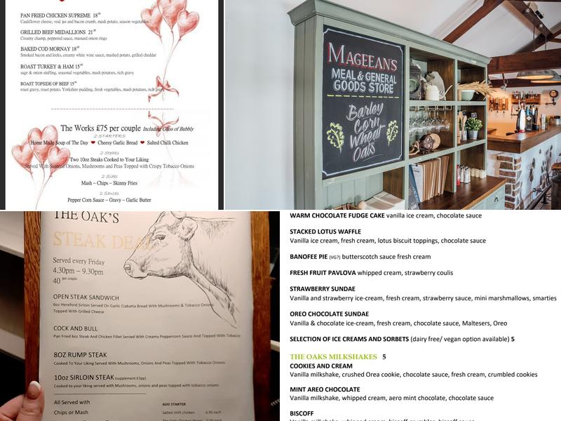 The Oaks Bar & Restaurant Menu