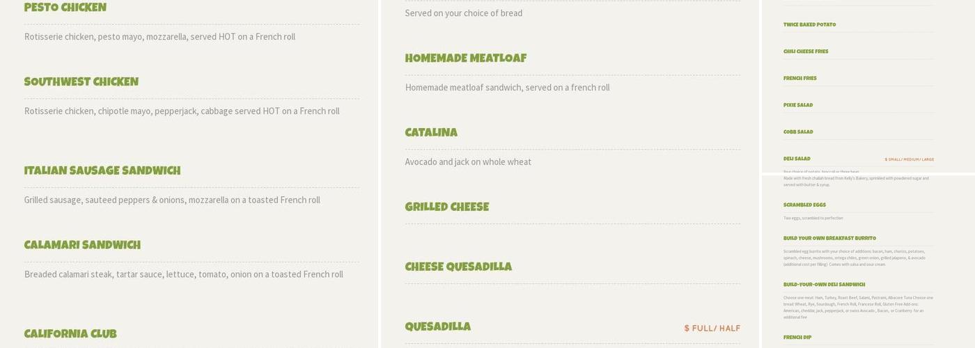 Pixie Deli and Good eats Menu