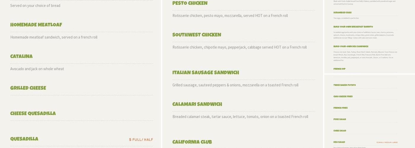 Pixie Deli and Good eats Menu