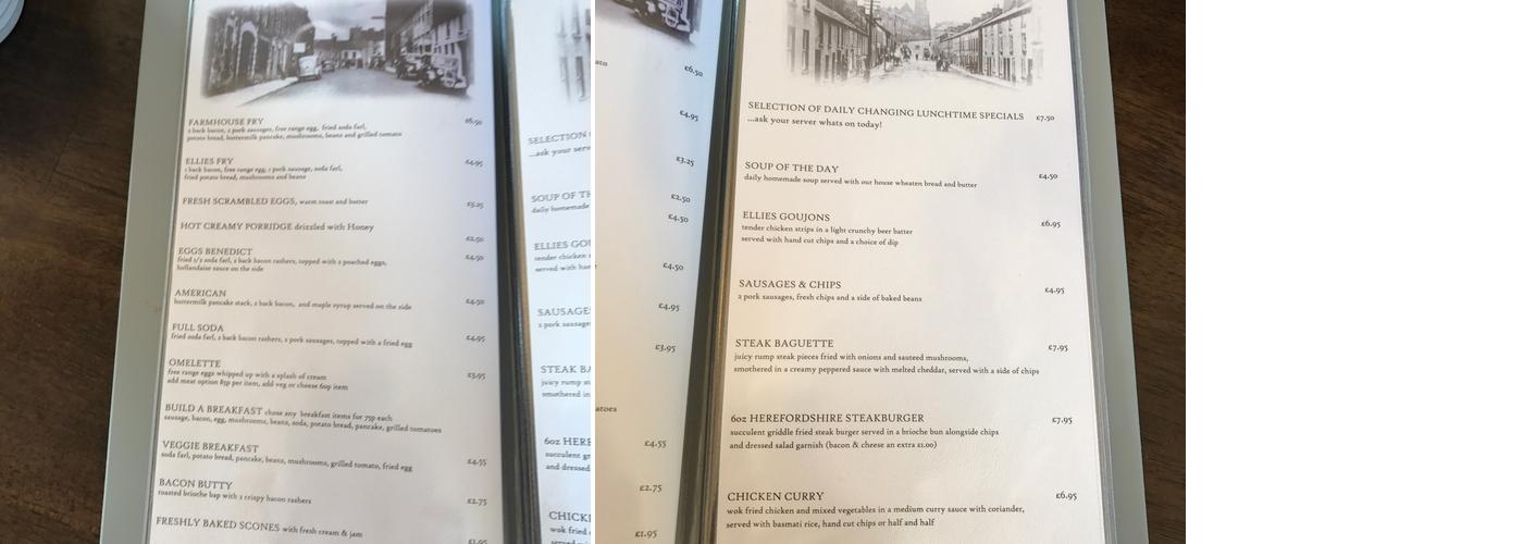 Ellie's Restaurant Menu