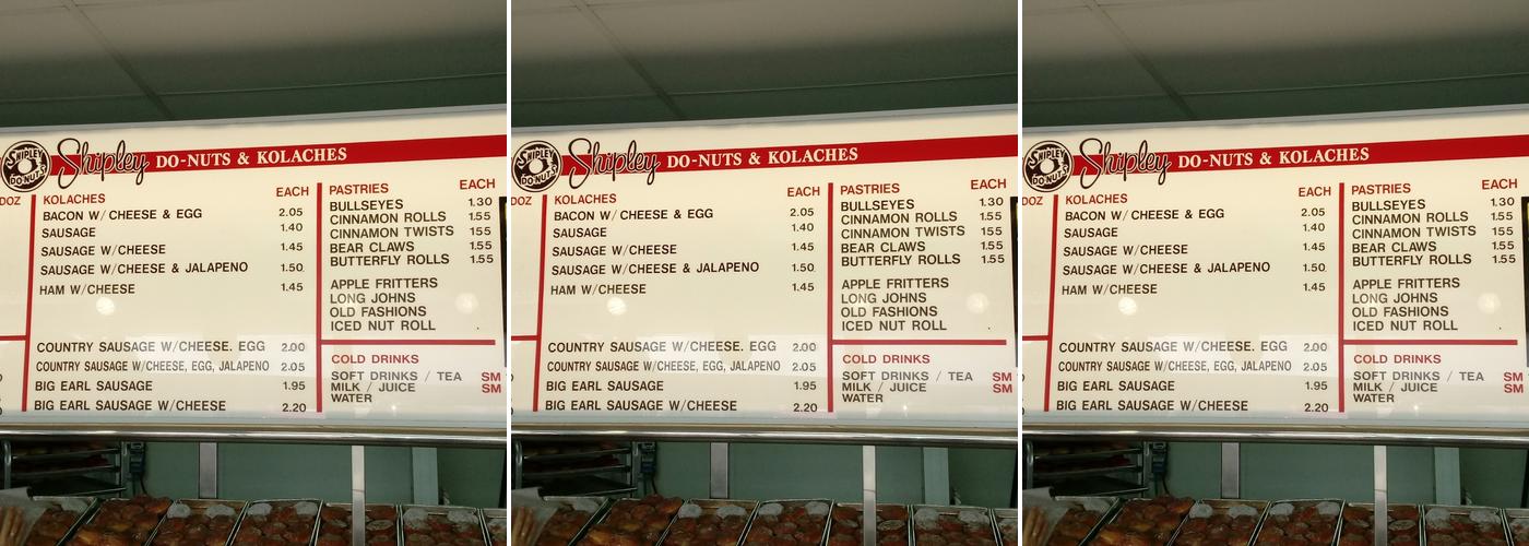 Shipley Do-Nuts Menu