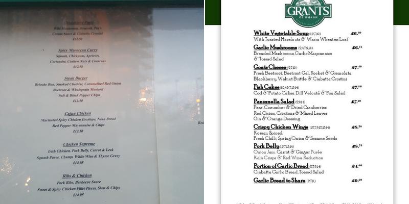 Grants of Omagh Menu