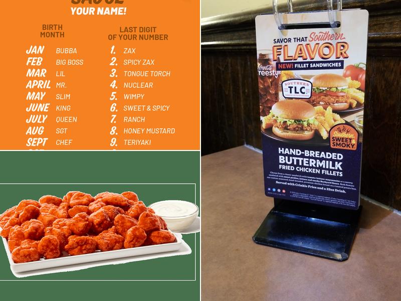 Zaxbys Chicken Fingers & Buffalo Wings Menu