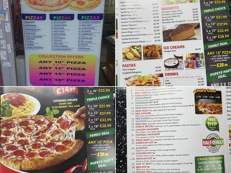 The Popeye Pizza Menu