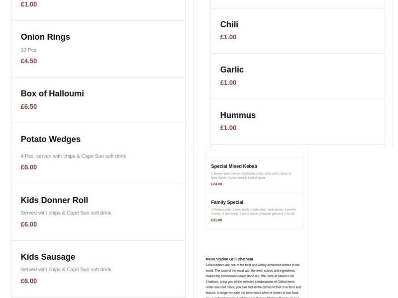 Station Grill Menu