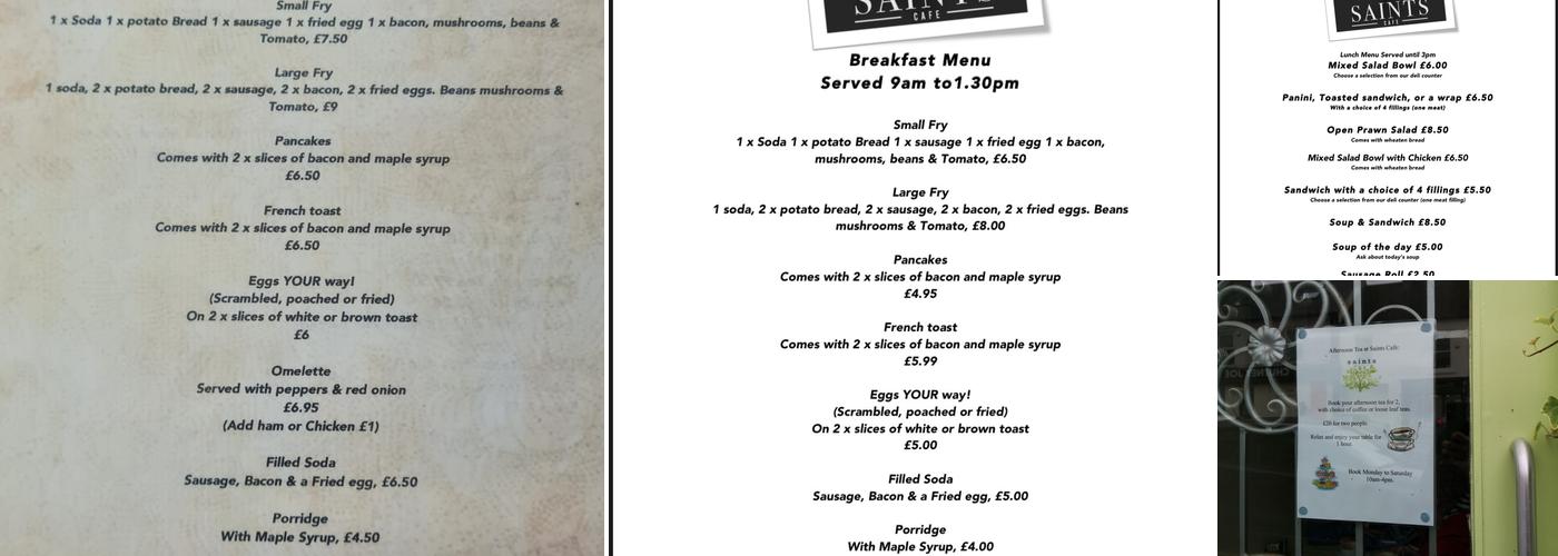 Saints Cafe Menu