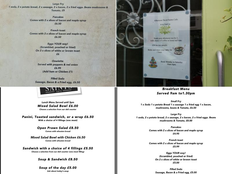 Saints Cafe Menu