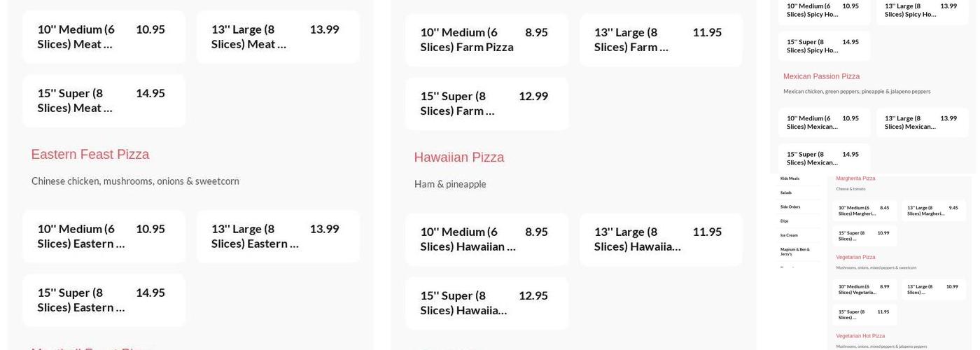 STB Pizza Menu