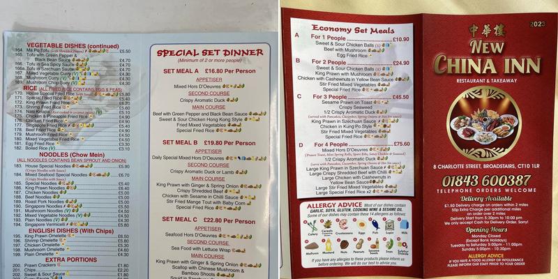 New China Inn Menu